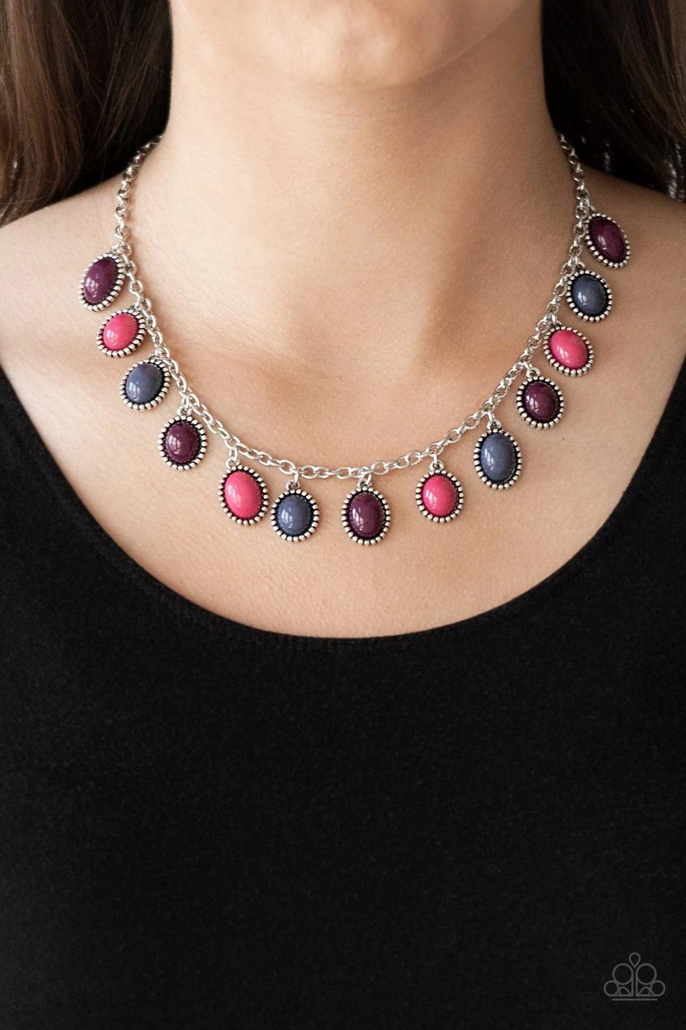 Paparazzi Accessories Make Some ROAM! - Multi Infused with studded silver frames, round and oval multicolored beads swing from a shimmery silver chain, creating a vivacious fringe below the collar. Features an adjustable clasp closure. Sold as one individ