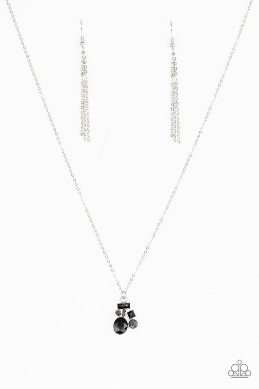 Paparazzi Accessories Time To Be Timeless - Black Varying in shape and size, glittery black and hematite rhinestones coalesce into a sparkling pendant below the collar for a timeless look. Features an adjustable clasp closure. Sold as one individual neckl