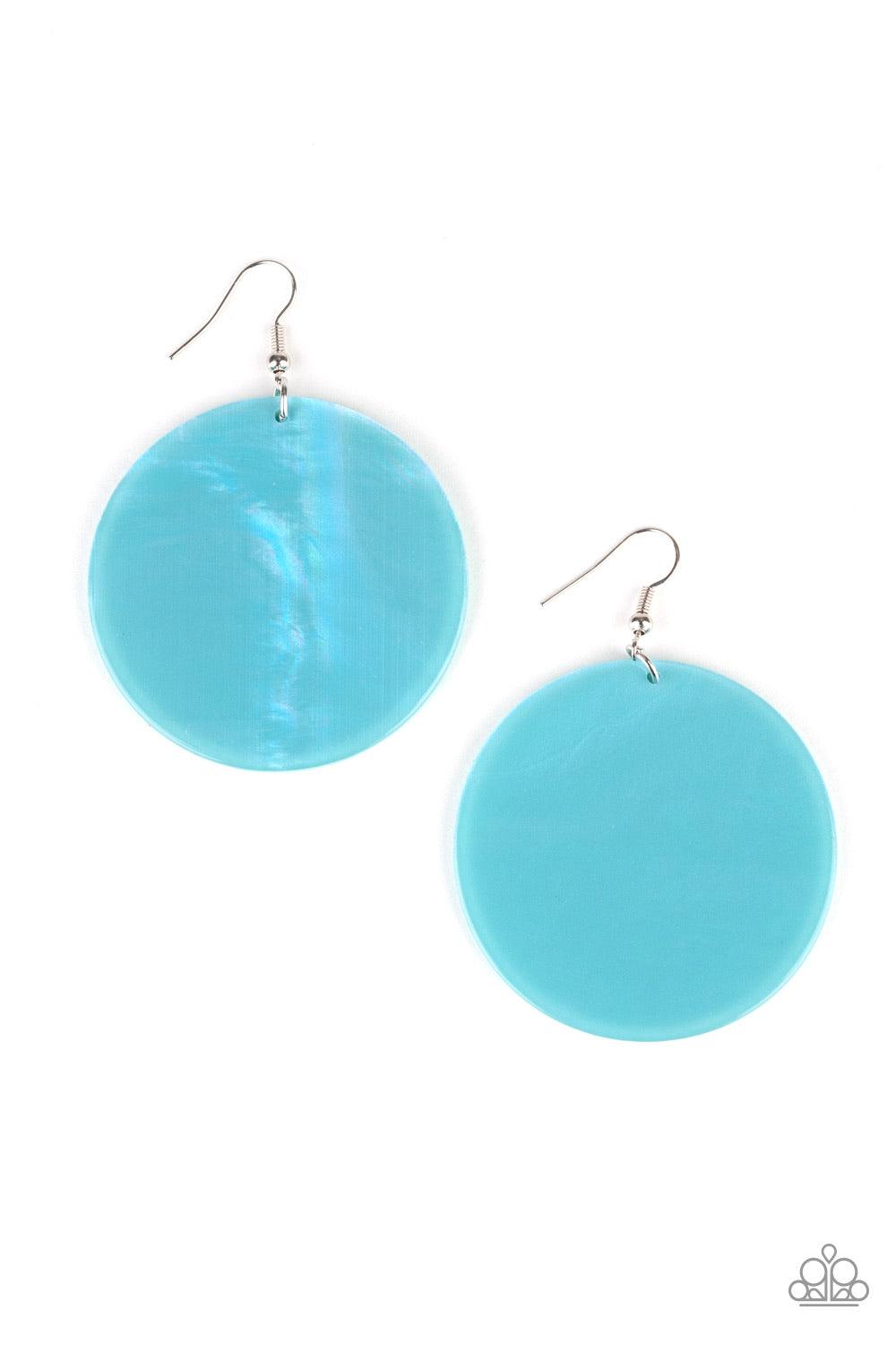 Paparazzi Accessories Cosmic Rainbow - Multi Brushed in a rainbow iridescence, a circular blue acrylic frame swings from the ear for an out of this world style. Earring attaches to a standard fishhook fitting. Color may vary. Jewelry