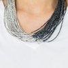 Paparazzi Accessories Flashy Fashion - Blue Brushed in a flashy metallic finish, countless strands of blue seed beads converge with strands of silver seed beads, creating colorful layers below the collar. Features an adjustable clasp closure. Jewelry