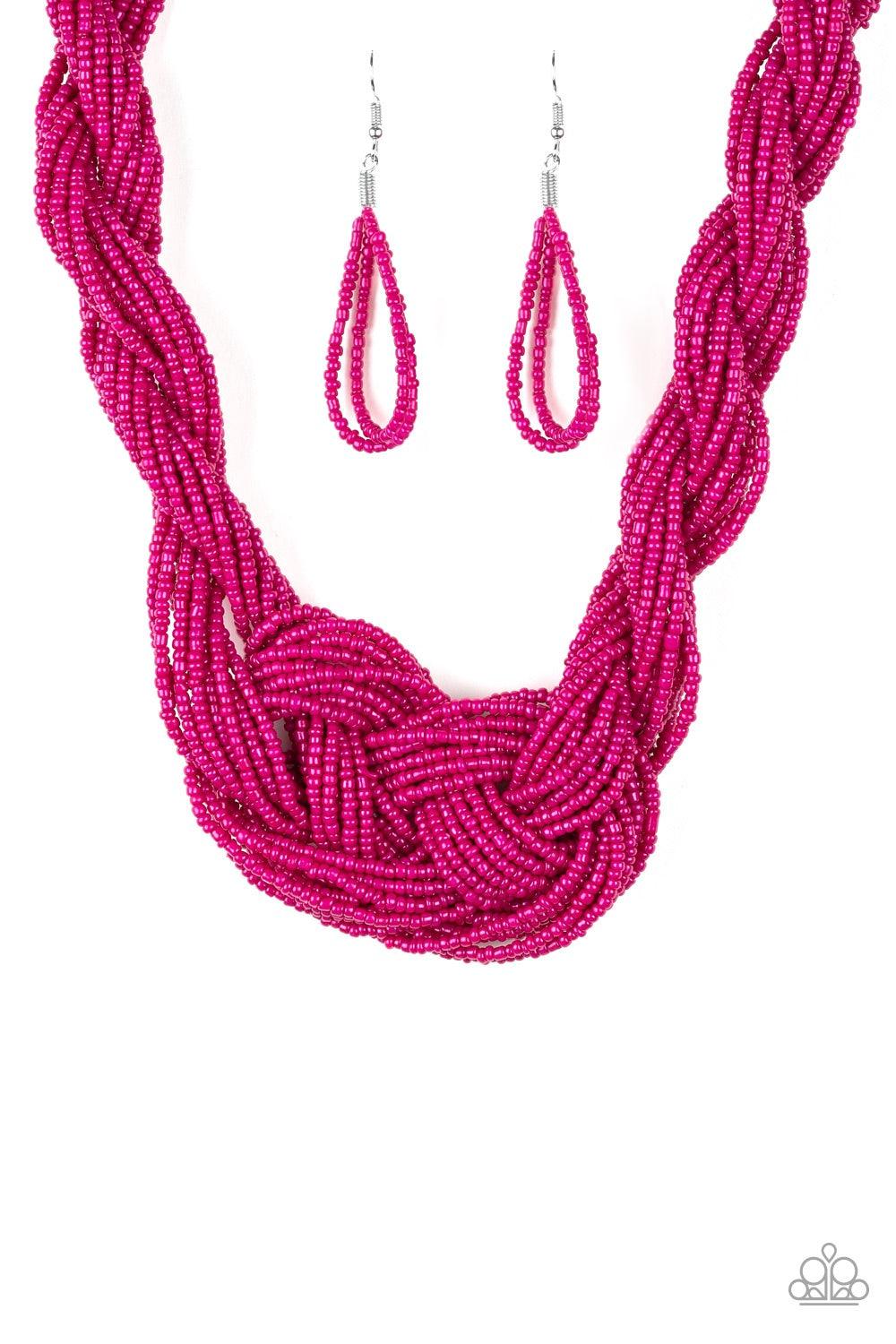 Paparazzi Accessories A Standing Ovation - Pink Countless strands of vivacious pink seed beads are twisted and knotted together to create an unforgettable statement piece. Features an adjustable clasp closure. Jewelry