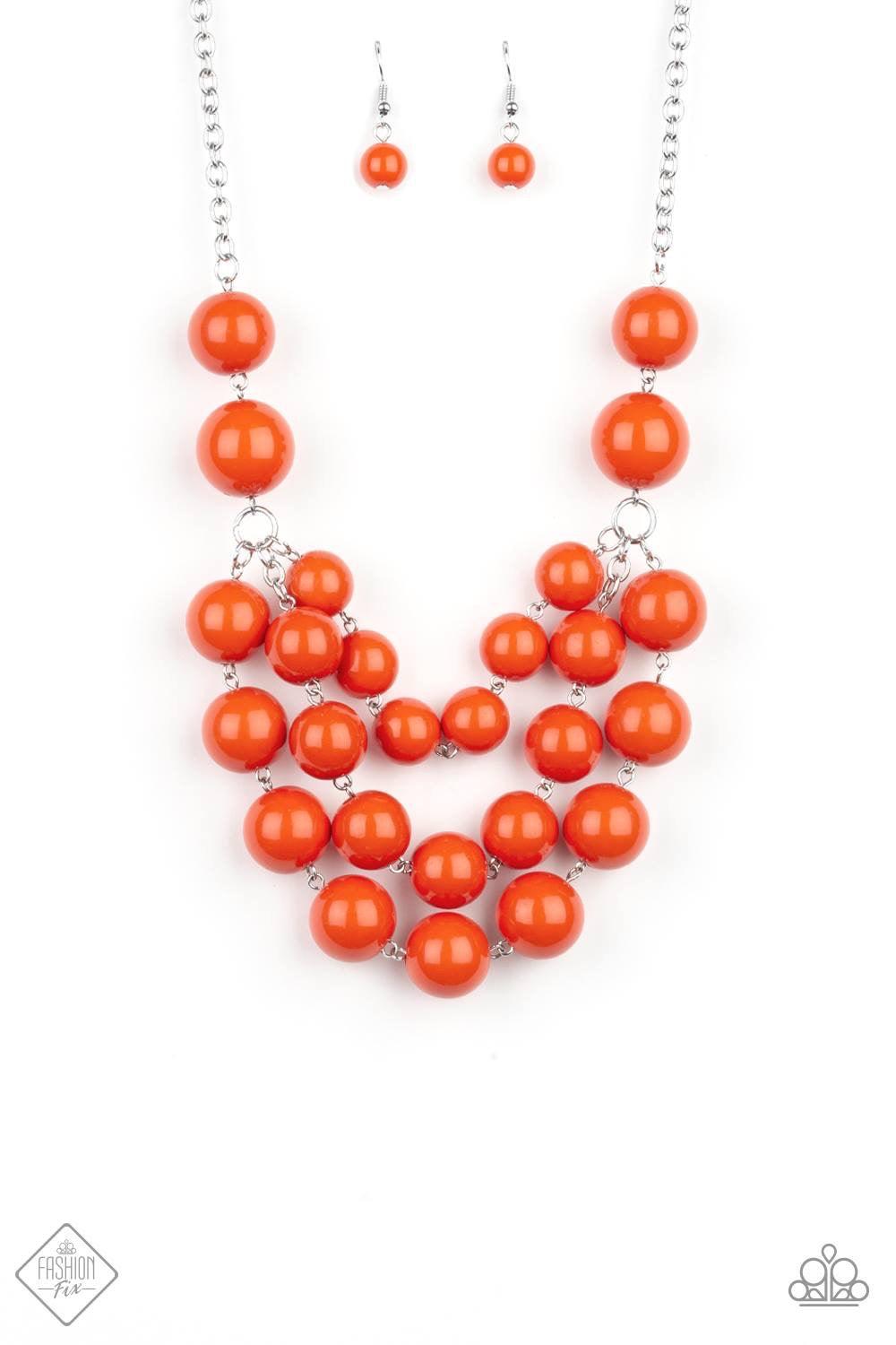 Paparazzi Accessories Miss Pop-YOU-larity - Orange Three strands of bubbly orange beads cascade below the collar, creating colorful layers. Jewelry