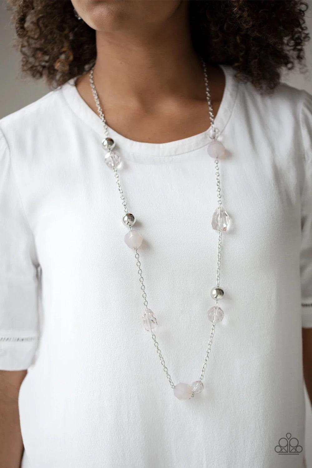 Paparazzi Accessories Royal Roller - Silver Infused with oversized silver beads, a collection of glassy and opaque Sleet crystal-like beads trickle along a shimmery silver chain for a whimsical look. Features an adjustable clasp closure. Sold as one indiv