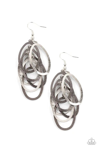 Paparazzi Accessories Mind OVAL Matter - Multi Featuring a hammered high sheen finish, flat silver and gunmetal ovals cascade from the ear, creating a flattering tassel. Earring attaches to a standard fishhook fitting. Sold as one pair of earrings. Earrin