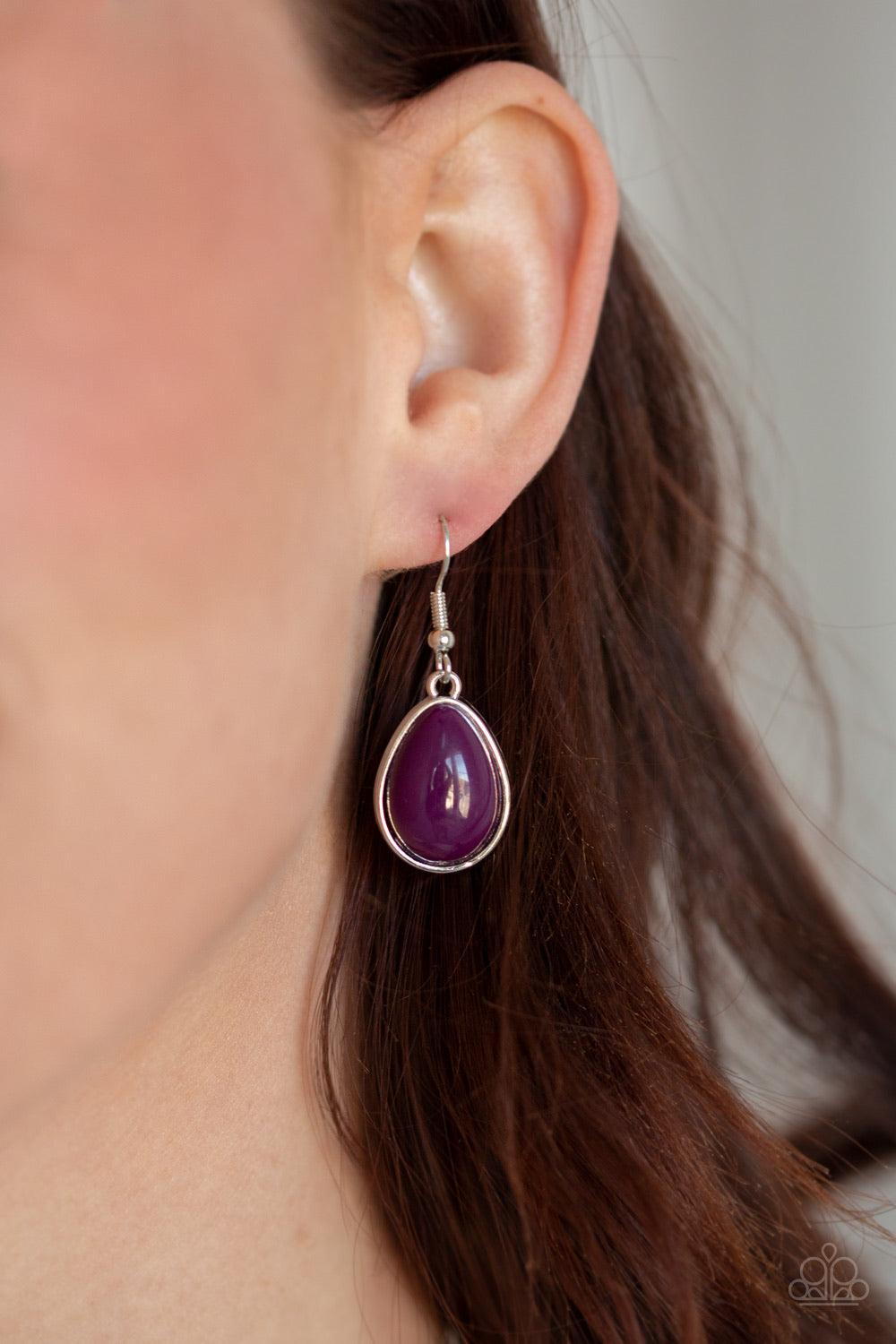 Paparazzi Accessories Shop Til You TEARDROP ~Purple Tinted in the classic rich hue of plum, polished purple teardrops gradually increase in size as they trickle along rows of interconnected mesh chain. The vivacious beads drip into a tapered shape, creati