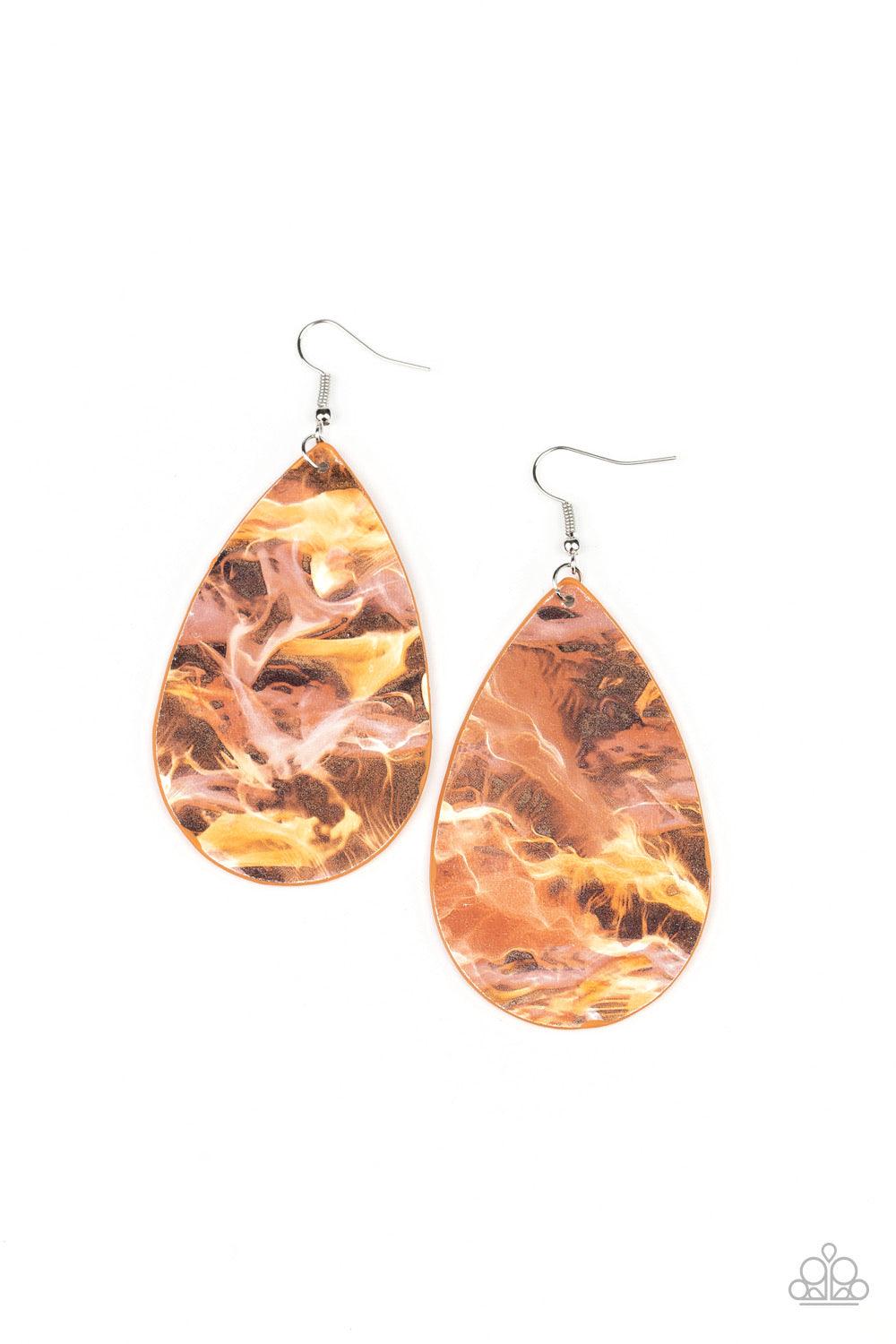 Paparazzi Accessories Mosaic Chic - Multi Featuring a smoky marble pattern, a brown leather teardrop swings from the ear for a seasonal look. Earring attaches to a standard fishhook fitting. Jewelry