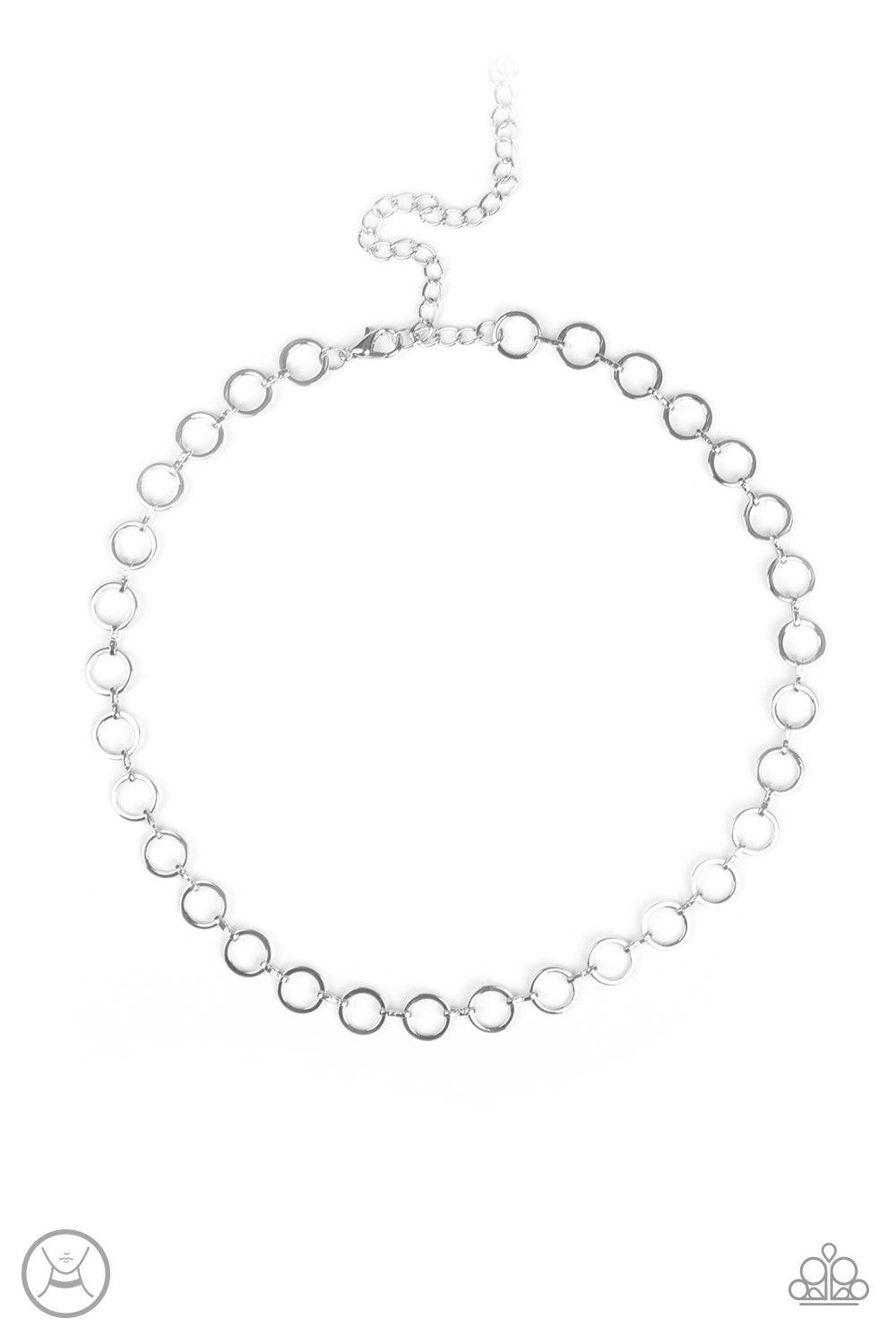 Paparazzi Accessories Roundabout Radiance - Silver Dainty silver rings link around the neck for a minimalist inspired shimmer. Features an adjustable clasp closure. Jewelry