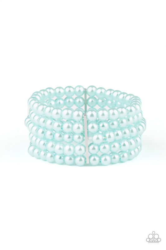 Paparazzi Accessories Pearl Bliss - Blue Threaded through glistening silver fittings, strand after strand of dainty blue pearls are threaded along stretchy bands around the wrist for a timelessly stacked look. Sold as one individual bracelet. Bracelets