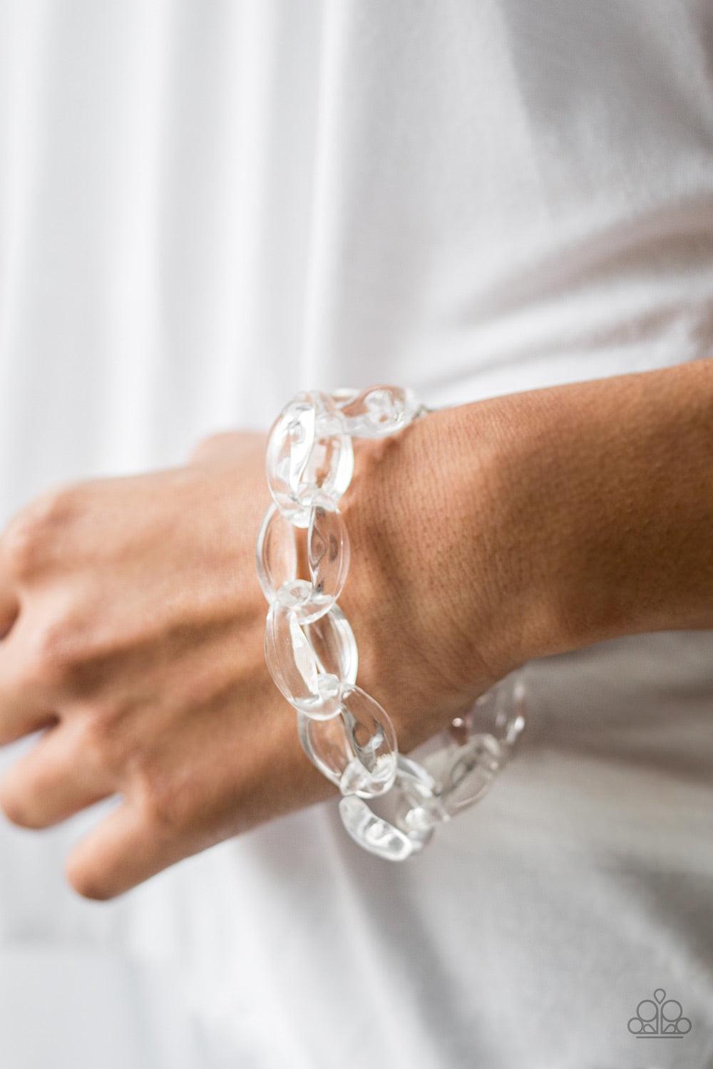 Paparazzi Accessories Ice Ice Baby - White Glassy links connect around the wrist, creating a colorfully, modern chain. Features an adjustable clasp closure. Jewelry
