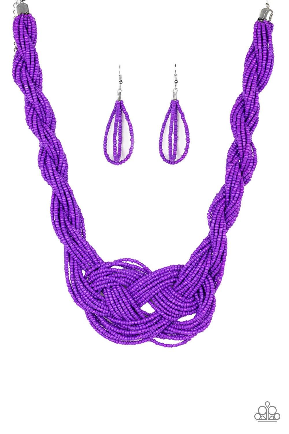 Paparazzi Accessories A Standing Ovation - Purple Countless strands of vivacious purple seed beads are twisted and knotted together to create an unforgettable statement piece. Features an adjustable clasp closure. Jewelry