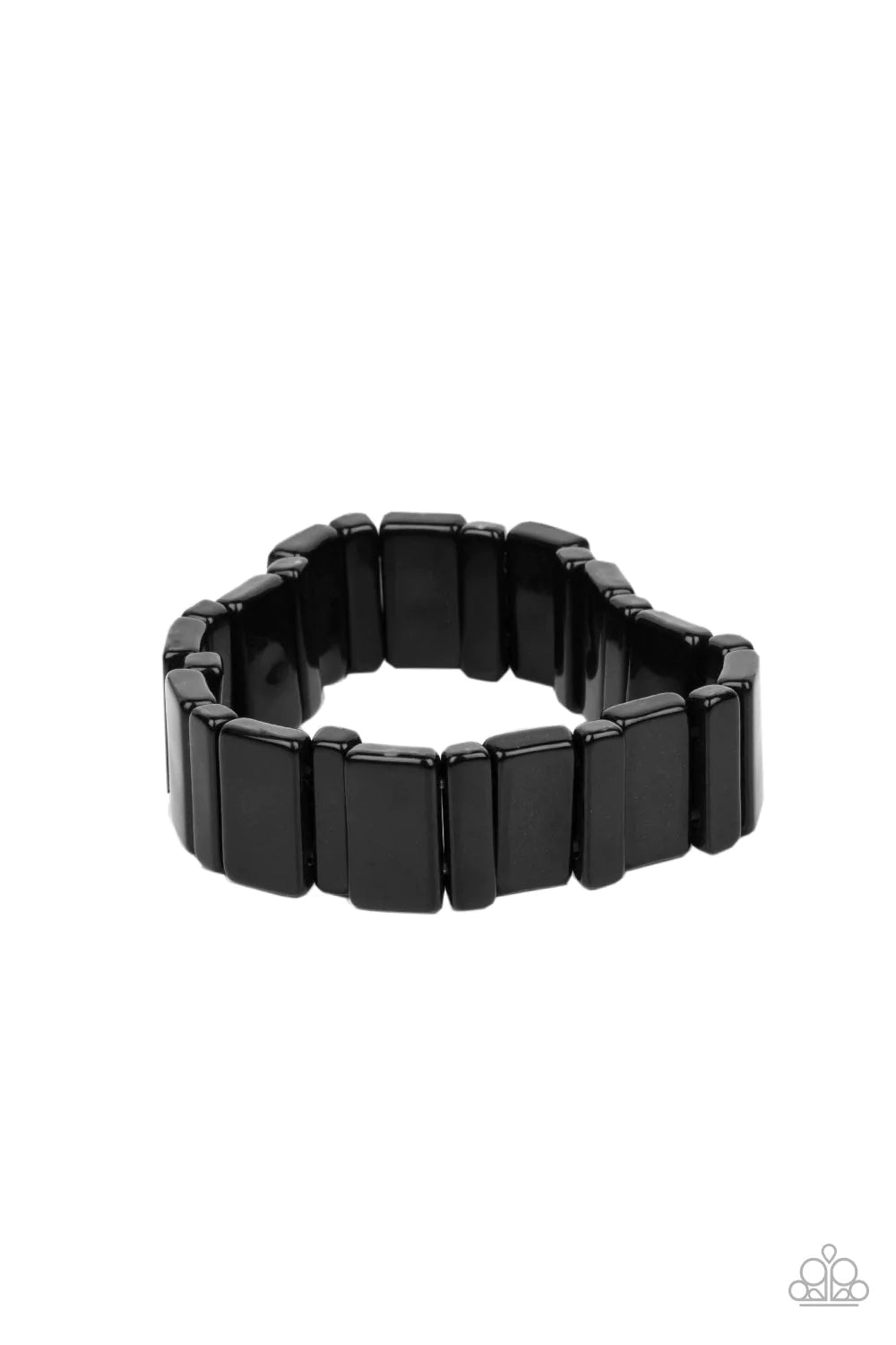 Paparazzi Accessories In Plain Sightseer - Black Painted in a shiny black finish, a mismatched collection of acrylic rectangular frames are threaded along stretchy bands around the wrist for a bold pop of color. Sold as one individual bracelet. Bracelets