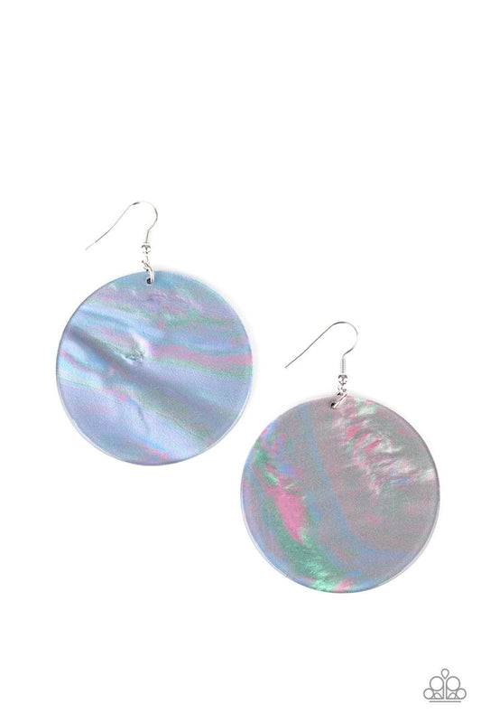Paparazzi Accessories Cosmic Rainbow - Multi Brushed in a rainbow iridescence, a circular acrylic frame swings from the ear for an out of this world style. Earring attaches to a standard fishhook fitting. Color may vary. Jewelry