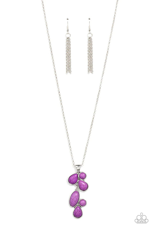 Paparazzi Accessories Wild Bunch Flair - Purple Encased in sleek silver frames, a vivacious collection of purple round, oval, and teardrop frames link into a whimsical pendant at the bottom of an extended silver chain. Features an adjustable clasp closure