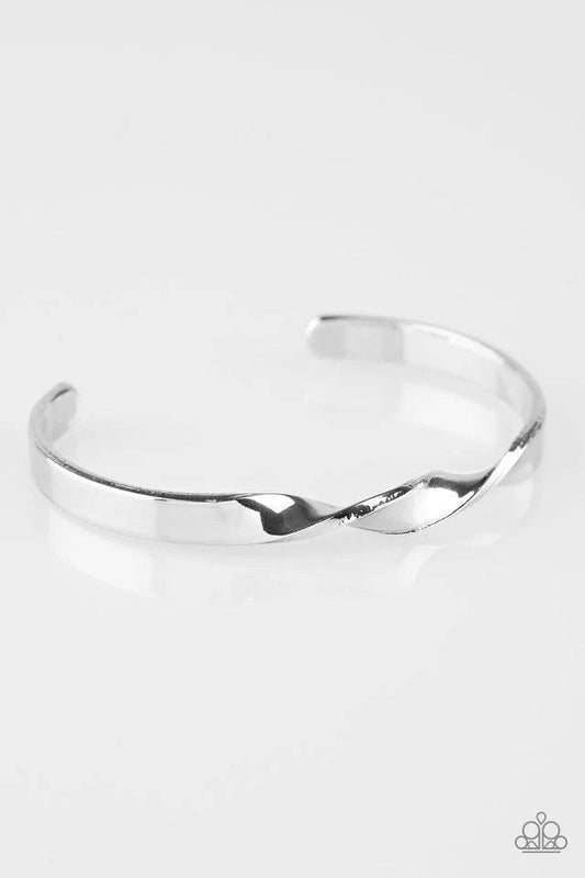 Paparazzi Accessories Traditional Twist - Silver Brushed in a high-sheen finish, a dainty silver bar subtly twists at the center, creating a casual cuff. Sold as one individual bracelet. Jewelry