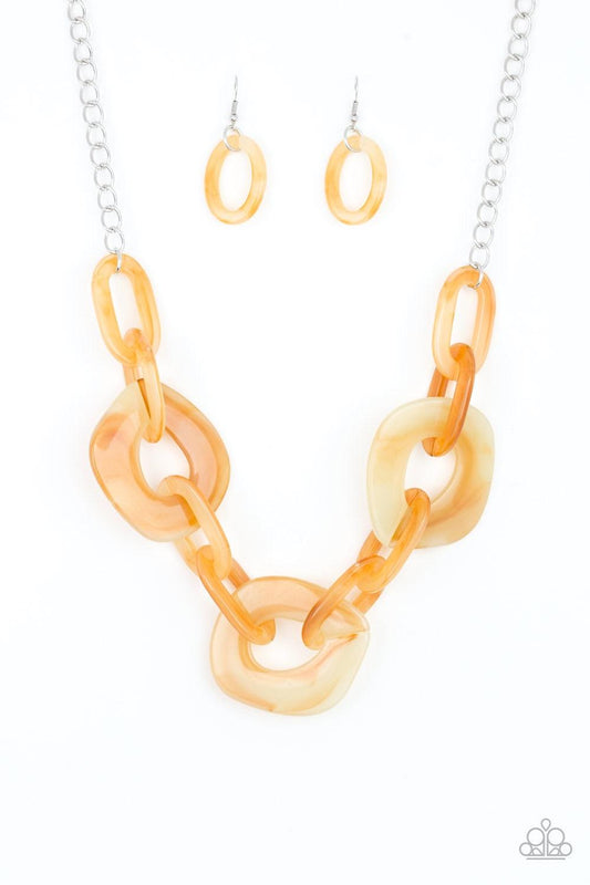 Paparazzi Accessories Courageously Chromatic - Yellow Brushed in a faux-marble finish, bold yellow links connect below the collar for a statement making look. Features an adjustable clasp closure. Jewelry
