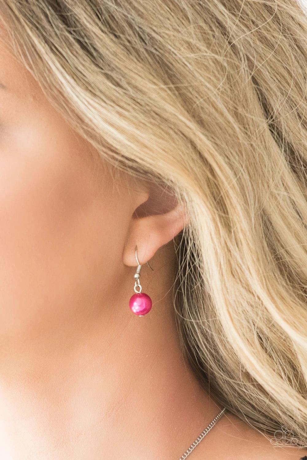 Paparazzi Accessories Belle Of The BALLROOM - Pink A dramatic pearly Granita bead swings from the bottom of an elegantly elongated silver chain. Featuring a hammered fitting, a silver tassel streams from the bottom of the colorful pendant for a whimsical