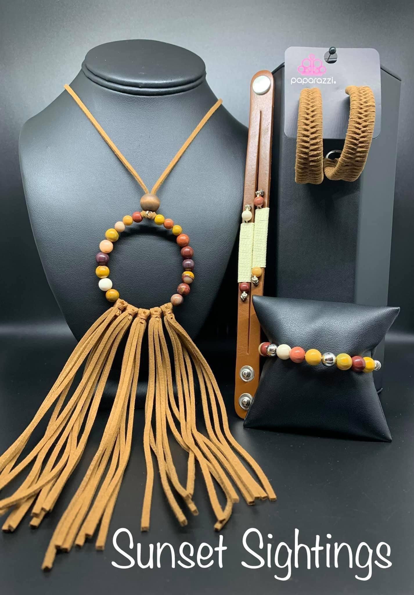Paparazzi Accessories Sunset Sitings: November 2021 FF Trendsetters are sure to gravitate towards the accessories found in the Sunset Sightings collection. Featuring more drastic designs, bold colors, and funky combinations found outside the box, the piec