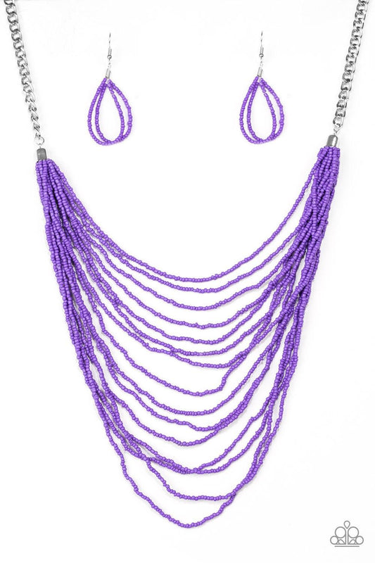 Paparazzi Accessories Bora Bombora - Purple Row after row of vivacious purple seed beads cascade down the chest, creating summery layers. Features an adjustable clasp closure. Jewelry