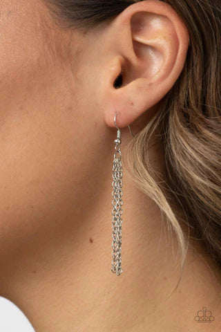 Paparazzi Accessories Marrakesh Mystery - Silver Featuring mandala-like patterns, a floral lattice frame gives way to mismatched scalloped silver frames, creating a magnificently stacked pendant at the bottom of an extended silver chain. Features an adjus