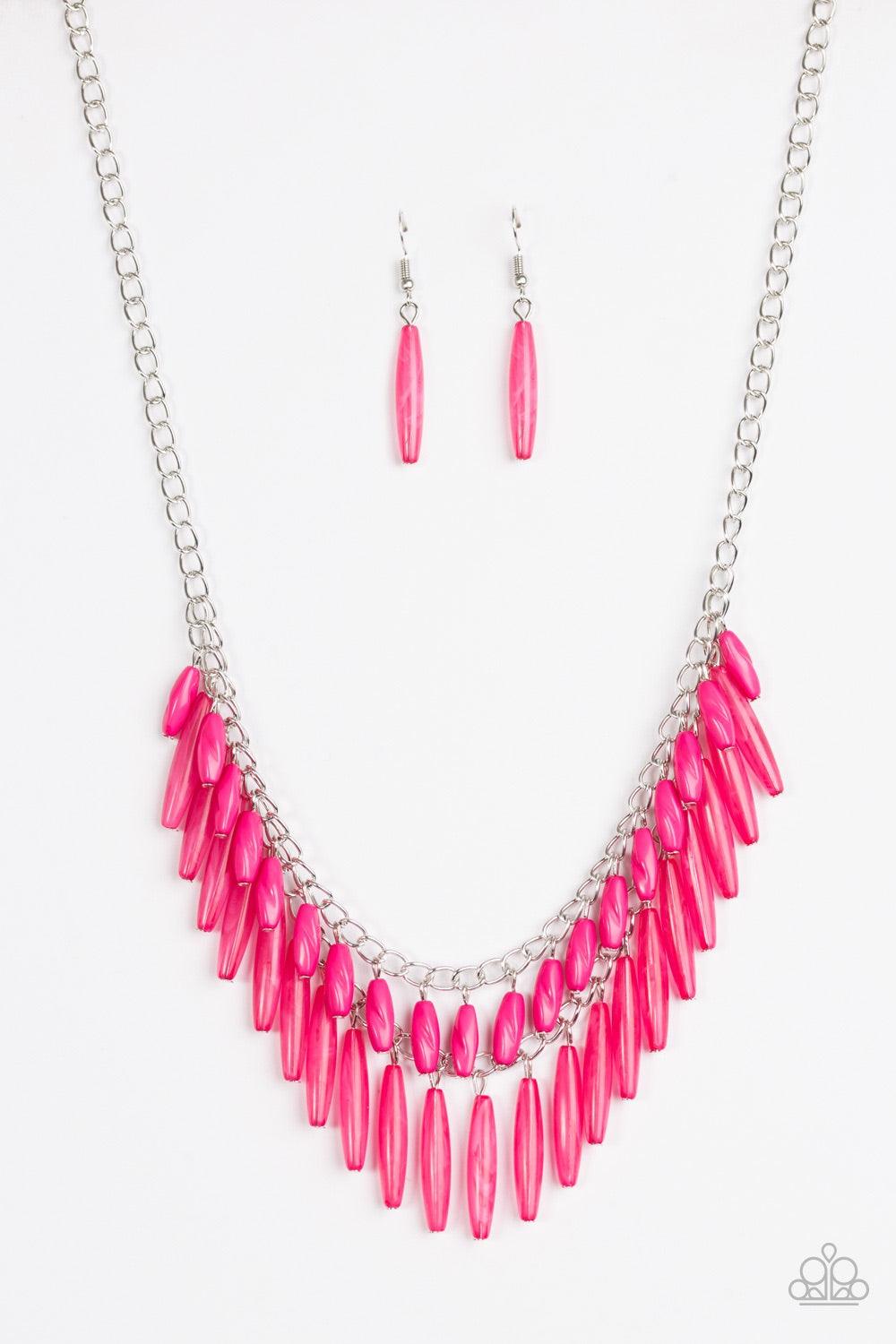 Paparazzi Accessories Speak of the DIVA - Pink A row of faceted pink beads swings above a row of opaque pink beads, creating fierce layers below the collar. Features an adjustable clasp closure. Jewelry