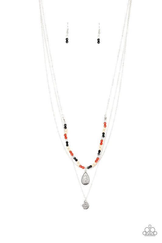 Paparazzi Accessories Mild Wild - Multi Infused with multicolored beading and an ornate silver teardrop pendant, a colorfully beaded strand gives way to a plain silver chain and a dainty silver chain featuring an antiqued pendant for a whimsically layered