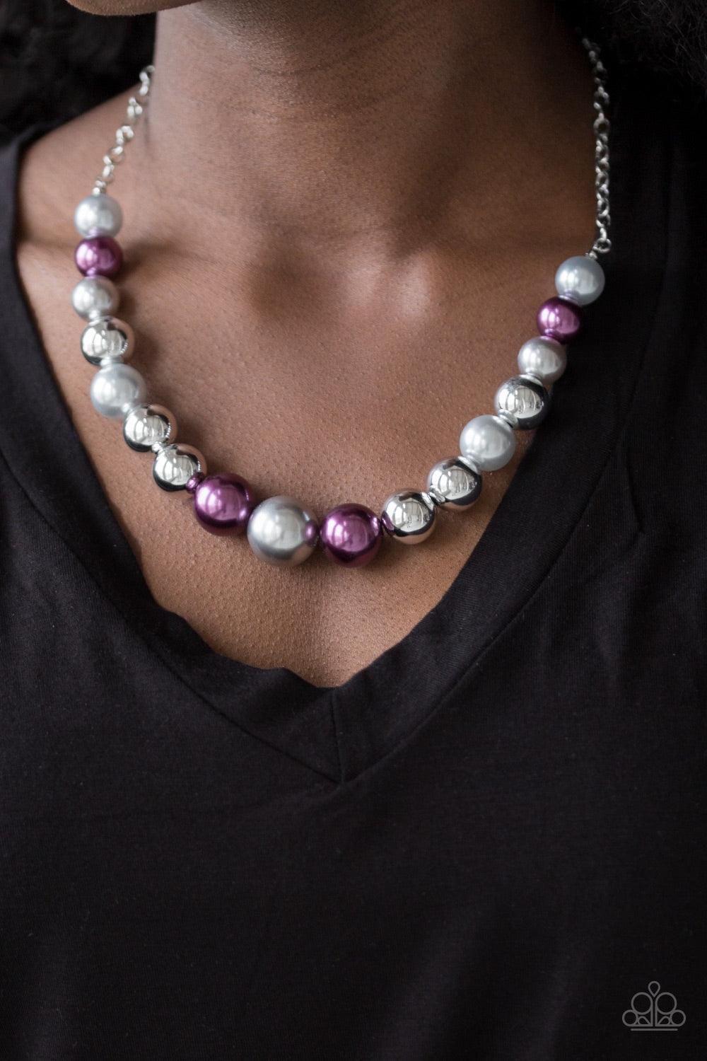 Paparazzi Accessories Take Note - Multi A collection of oversized silver and pearly purple and gray beads drape across the chest for a refined look. Features an adjustable clasp closure. Jewelry