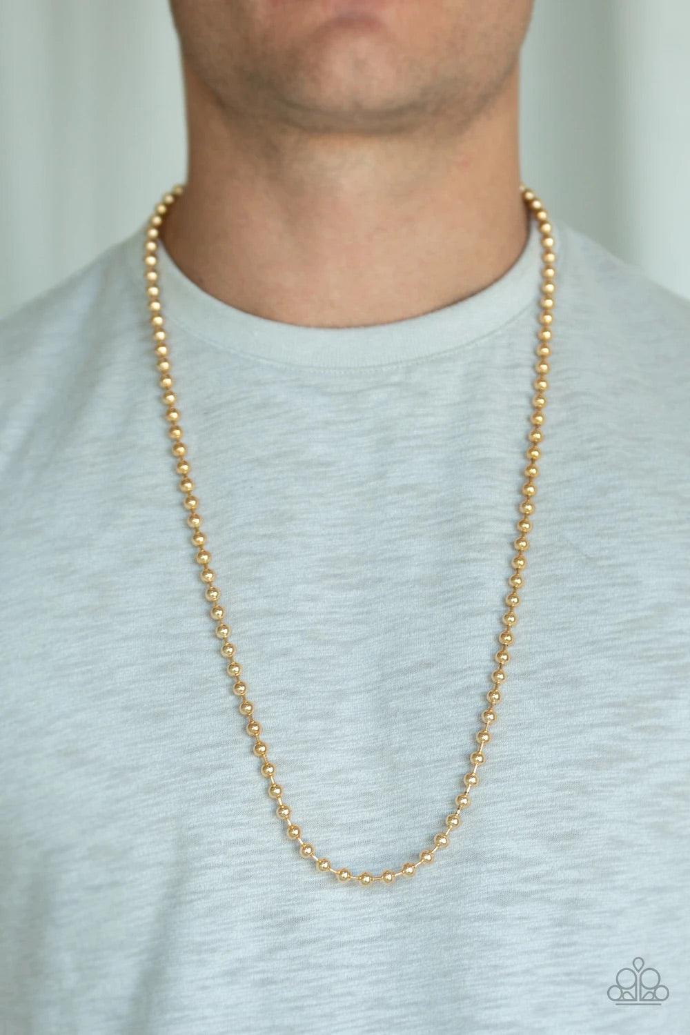 Paparazzi Accessories Cadet Casual - Gold A dainty strand of gold ball chain drapes across the chest for a causal look. Features an adjustable ball chain connector. Sold as one individual necklace. Jewelry