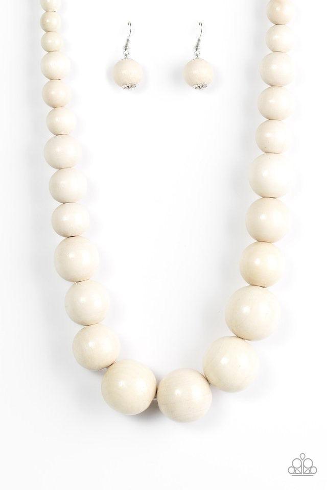 Paparazzi Accessories Effortlessly Everglades - Off White Gradually increasing in size near the center, refreshing white wooden beads are threaded along a white string for a summery look. Features an adjustable sliding knot closure. Jewelry