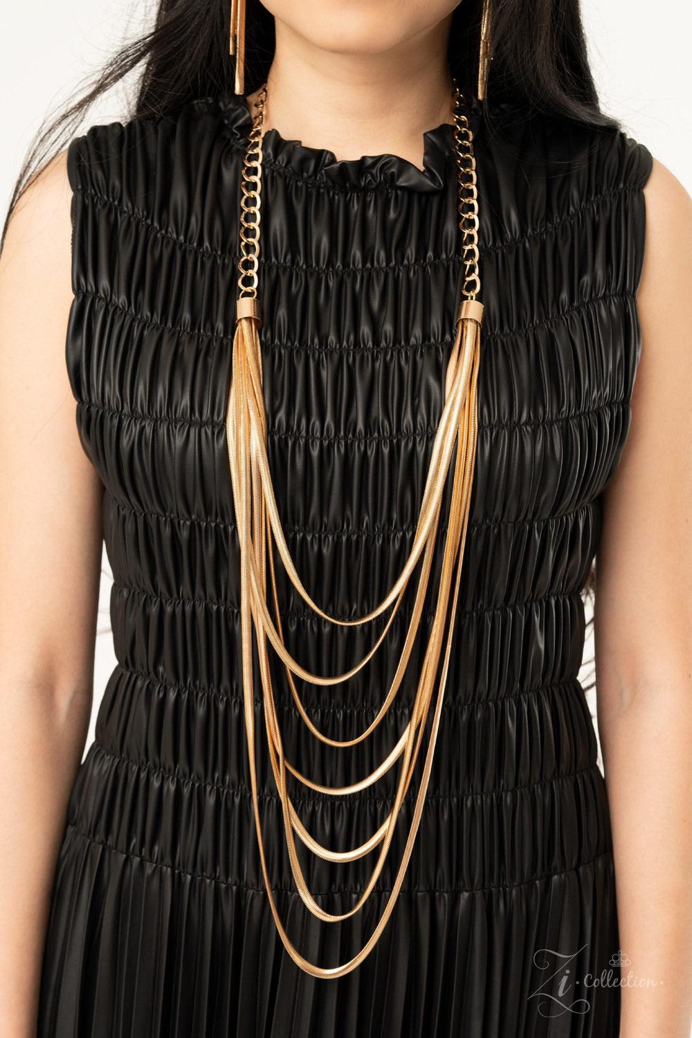 Paparazzi Accessories Commanding 💗💗ZiCollection $25💗💗 Dramatically capped in bold fittings, lengthened rows of gold herringbone chains layer flawlessly together across the chest. The sleek display attaches to strands of oversized gold links, adding a