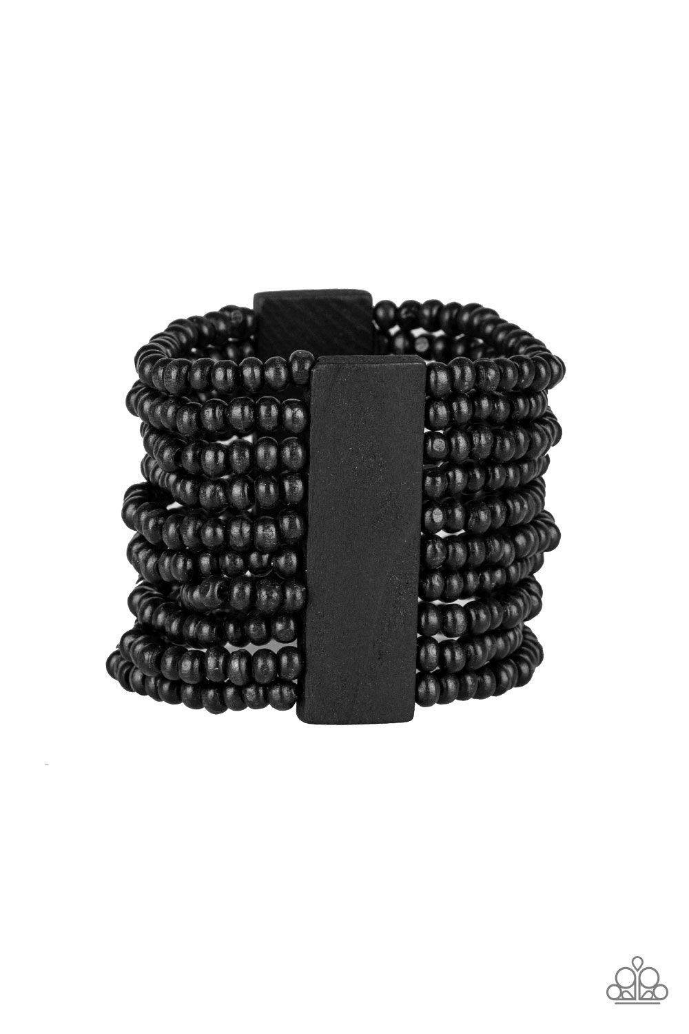Paparazzi Accessories Jamaica Me Jam - Black Infused with rectangular wooden beads, a collection of black wooden beads are threaded along stretchy bands for a summery flair. Sold as one individual bracelet. Jewelry