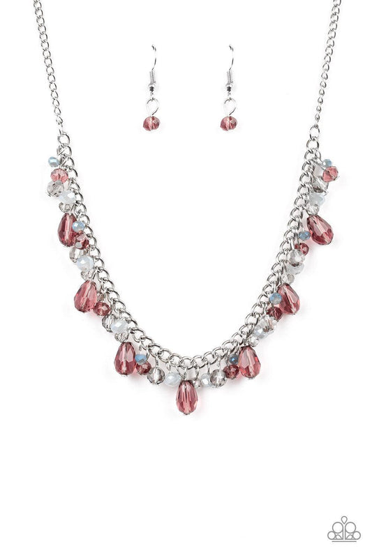Paparazzi Accessories Courageously Catwalk - Purple Featuring crystal-like and metallic opaque finishes, mismatched purple and gray beading swings from a shimmery silver chain, creating a glamorous fringe below the collar. Features an adjustable clasp clo