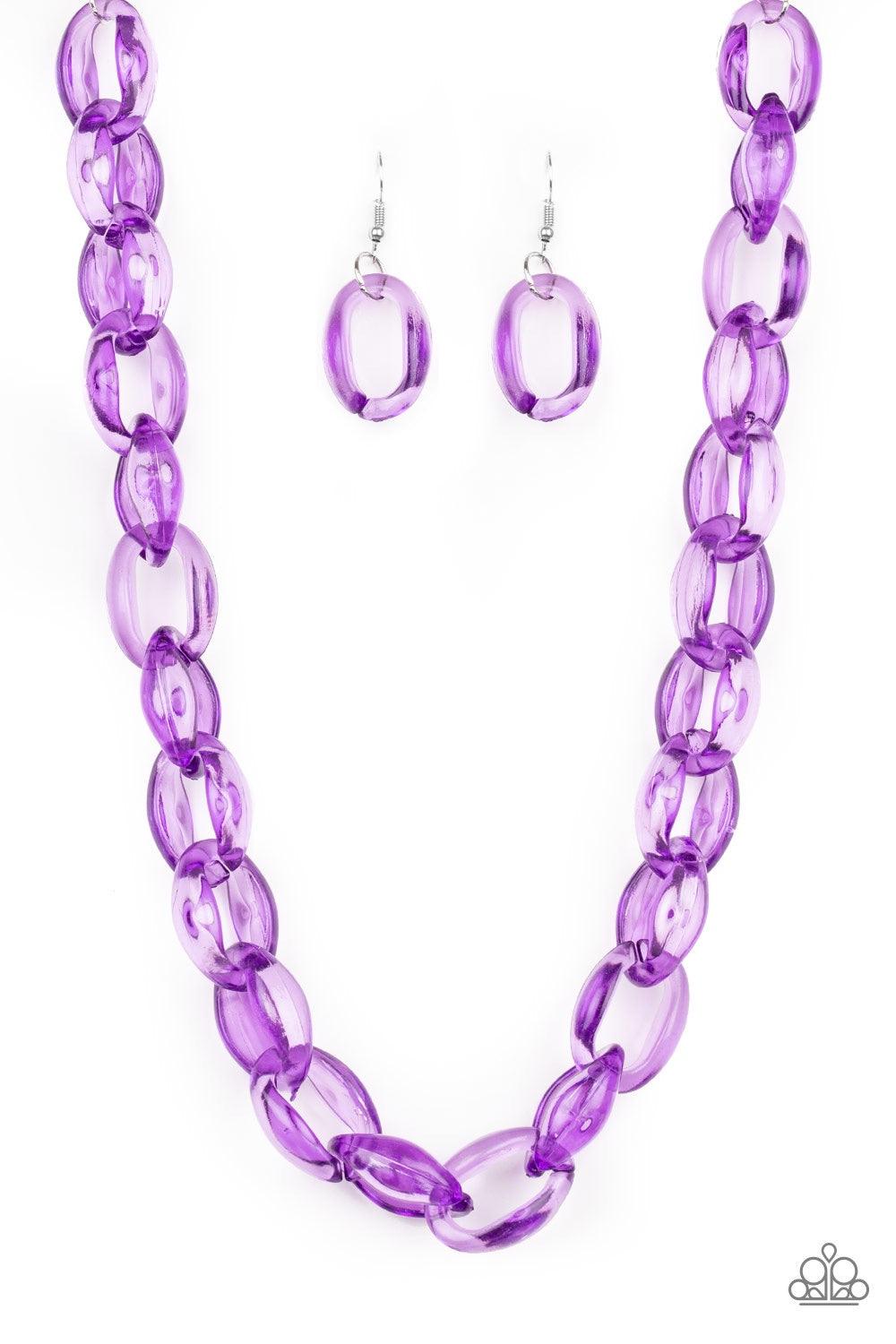 Paparazzi Accessories Ice Queen - Purple Glassy purple links connect below the collar, creating a colorfully, modern chain. Features an adjustable clasp closure. Jewelry