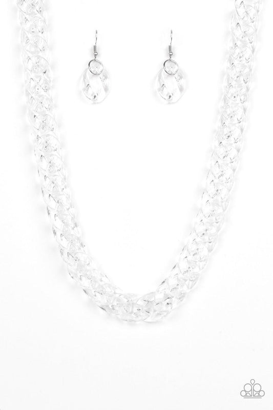Paparazzi Accessories Put It On Ice - White Glassy white links connect below the collar for a bold statement-making look. Features an adjustable clasp closure. Jewelry