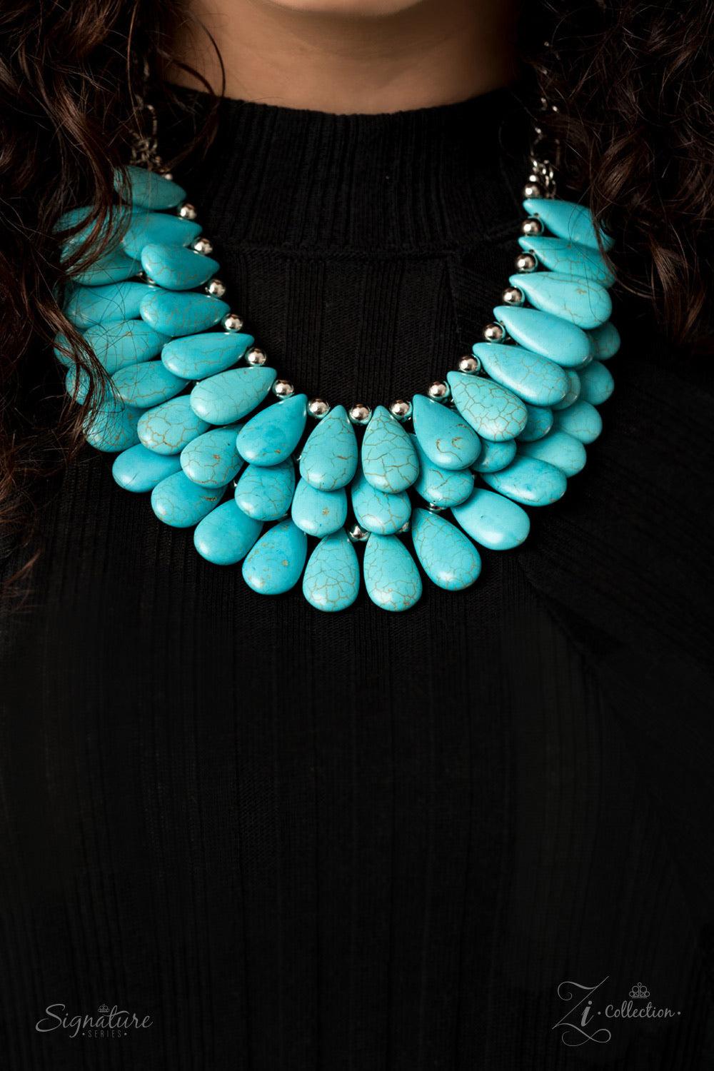 Paparazzi Accessories The Amy 💗💗ZiCollection $25💗💗 Three trailblazing tiers of shiny silver beads and turquoise teardrops fearlessly cascade into a bold tribal inspired fringe below the collar. Attached to a chunky silver chain, the groundbreaking sto
