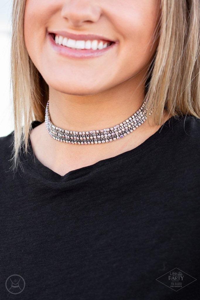 Paparazzi Accessories Full Reign - Multi Featuring sleek square fittings, strands of glittery ethereal iridescence rhinestones connect with rows of silver box chain around the neck for a glittery twist. Features an adjustable clasp closure. Jewelry