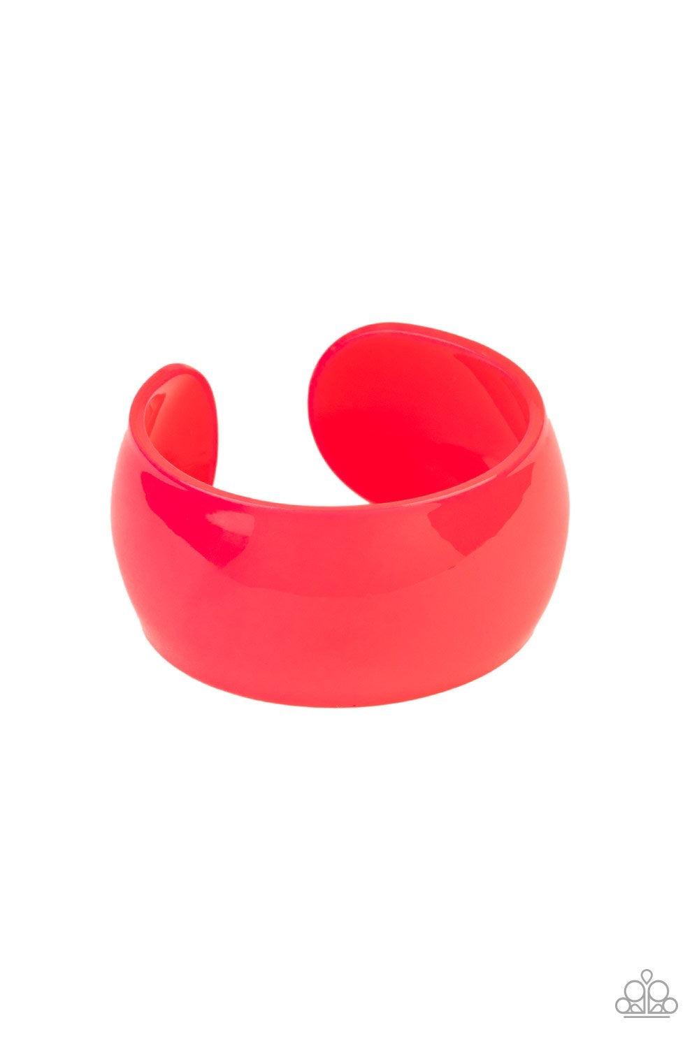 Paparazzi Accessories Fluent In Flamboyance - Pink A flamboyant pink acrylic cuff curls around the wrist for a colorfully retro look. Jewelry