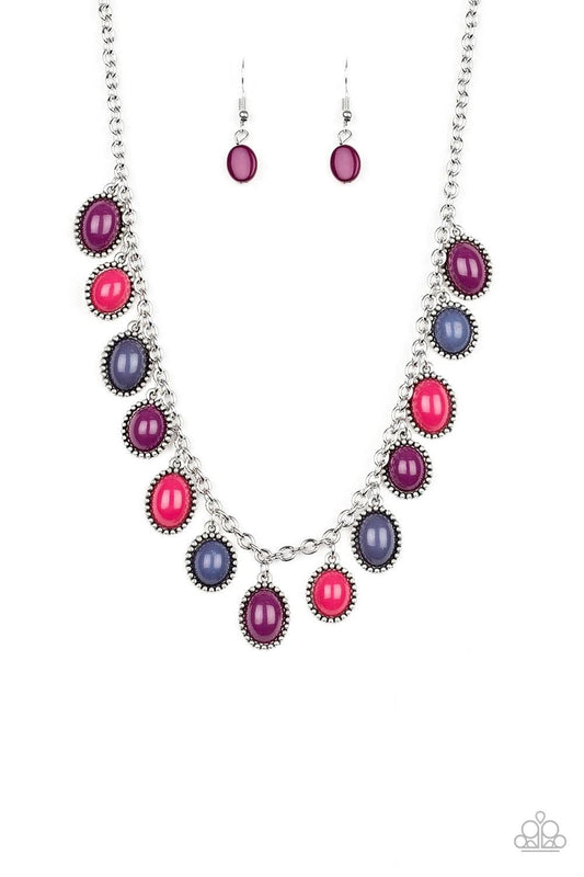Paparazzi Accessories Make Some ROAM! - Multi Infused with studded silver frames, round and oval multicolored beads swing from a shimmery silver chain, creating a vivacious fringe below the collar. Features an adjustable clasp closure. Sold as one individ